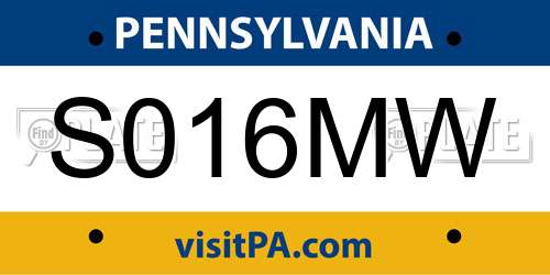 S016MW Pennsylvania License Plate