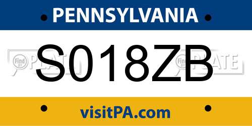 S018ZB Pennsylvania License Plate
