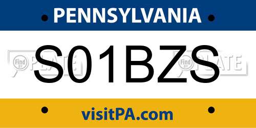 S01BZS Pennsylvania License Plate