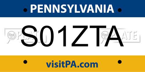 S01ZTA Pennsylvania License Plate
