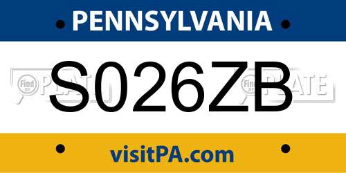 S026ZB Pennsylvania License Plate