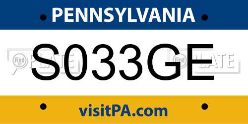 S033GE Pennsylvania License Plate