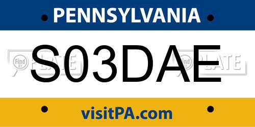 S03DAE Pennsylvania License Plate
