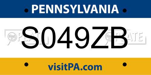 S049ZB Pennsylvania License Plate
