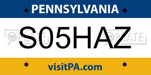 S05HAZ Pennsylvania License Plate