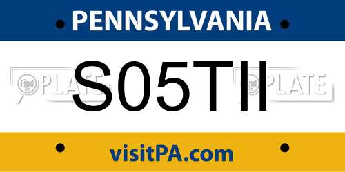 S05TII Pennsylvania License Plate