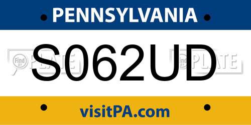 S062UD Pennsylvania License Plate