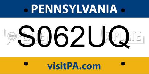 S062UQ Pennsylvania License Plate
