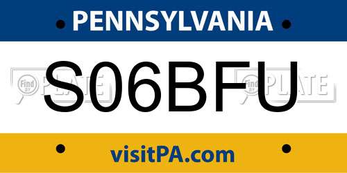S06BFU Pennsylvania License Plate
