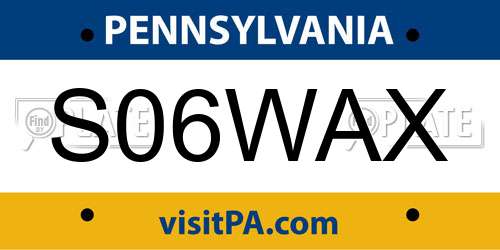 S06WAX Pennsylvania License Plate