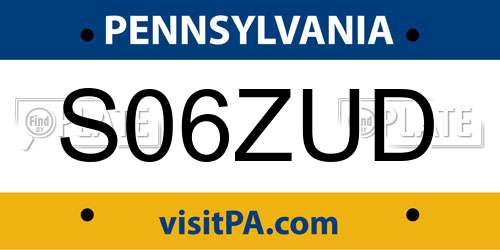 S06ZUD Pennsylvania License Plate