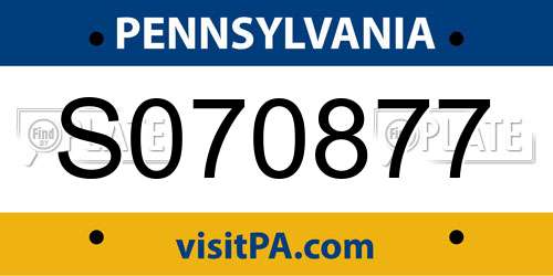 S070877 Pennsylvania License Plate