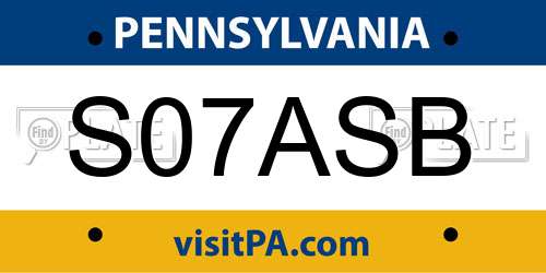 S07ASB Pennsylvania License Plate