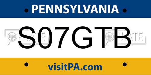 S07GTB Pennsylvania License Plate