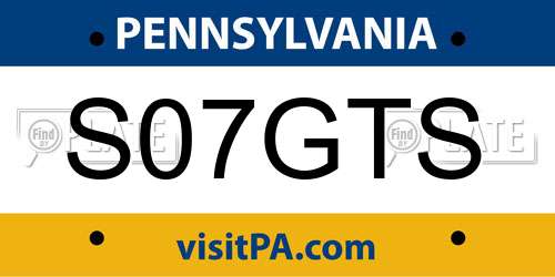 S07GTS Pennsylvania License Plate