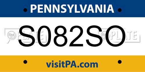 S082SO Pennsylvania License Plate