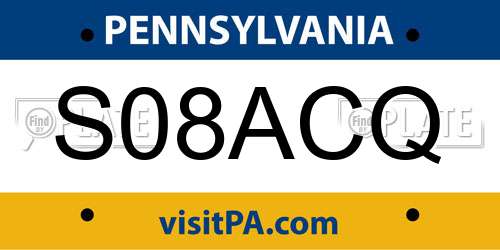 S08ACQ Pennsylvania License Plate