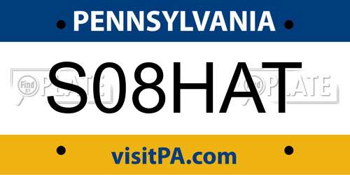 S08HAT Pennsylvania License Plate