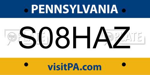 S08HAZ Pennsylvania License Plate