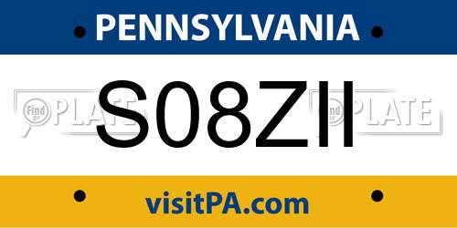 S08ZII Pennsylvania License Plate
