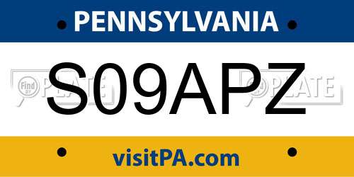 S09APZ Pennsylvania License Plate
