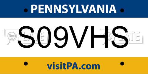 S09VHS Pennsylvania License Plate