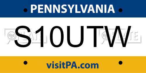 S10UTW Pennsylvania License Plate