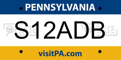 S12ADB Pennsylvania License Plate