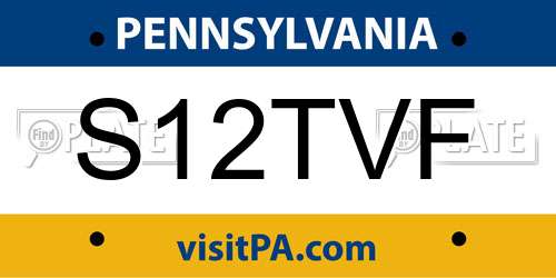 S12TVF Pennsylvania License Plate
