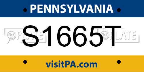S1665T Pennsylvania License Plate