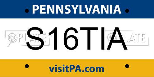 S16TIA Pennsylvania License Plate