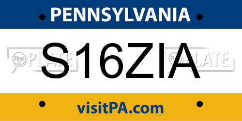 S16ZIA Pennsylvania License Plate