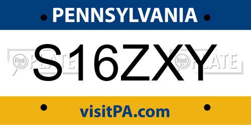 S16ZXY Pennsylvania License Plate