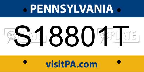 S18801T Pennsylvania License Plate