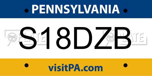 S18DZB Pennsylvania License Plate