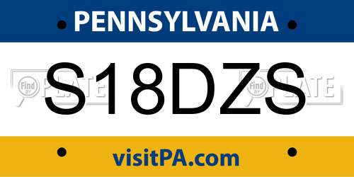 S18DZS Pennsylvania License Plate