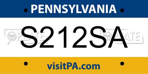 S212SA Pennsylvania License Plate