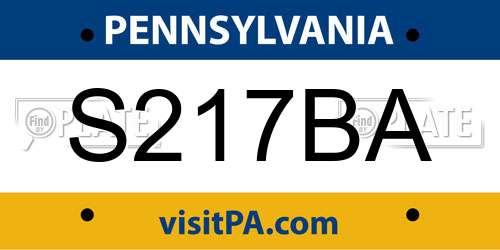 S217BA Pennsylvania License Plate