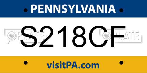 S218CF Pennsylvania License Plate