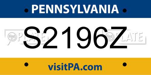 S2196Z Pennsylvania License Plate