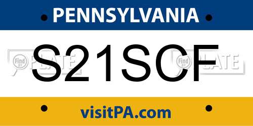 S21SCF Pennsylvania License Plate