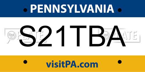 S21TBA Pennsylvania License Plate