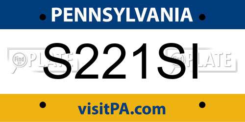 S221SI Pennsylvania License Plate