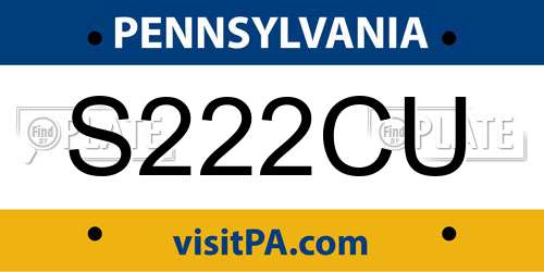 S222CU Pennsylvania License Plate