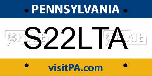 S22LTA Pennsylvania License Plate