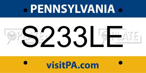 S233LE Pennsylvania License Plate