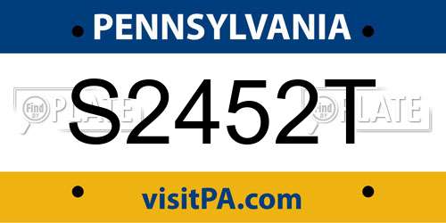 S2452T Pennsylvania License Plate