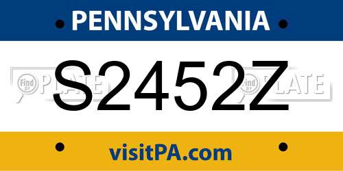 S2452Z Pennsylvania License Plate