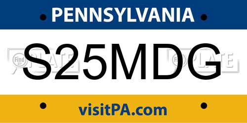 S25MDG Pennsylvania License Plate