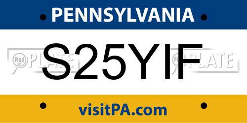 S25YIF Pennsylvania License Plate